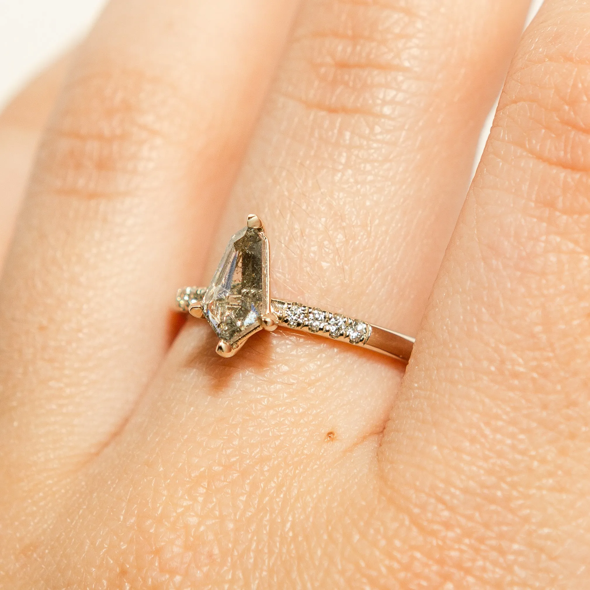 Kite Solitaire - Salt   Pepper Diamond in 14k White Gold