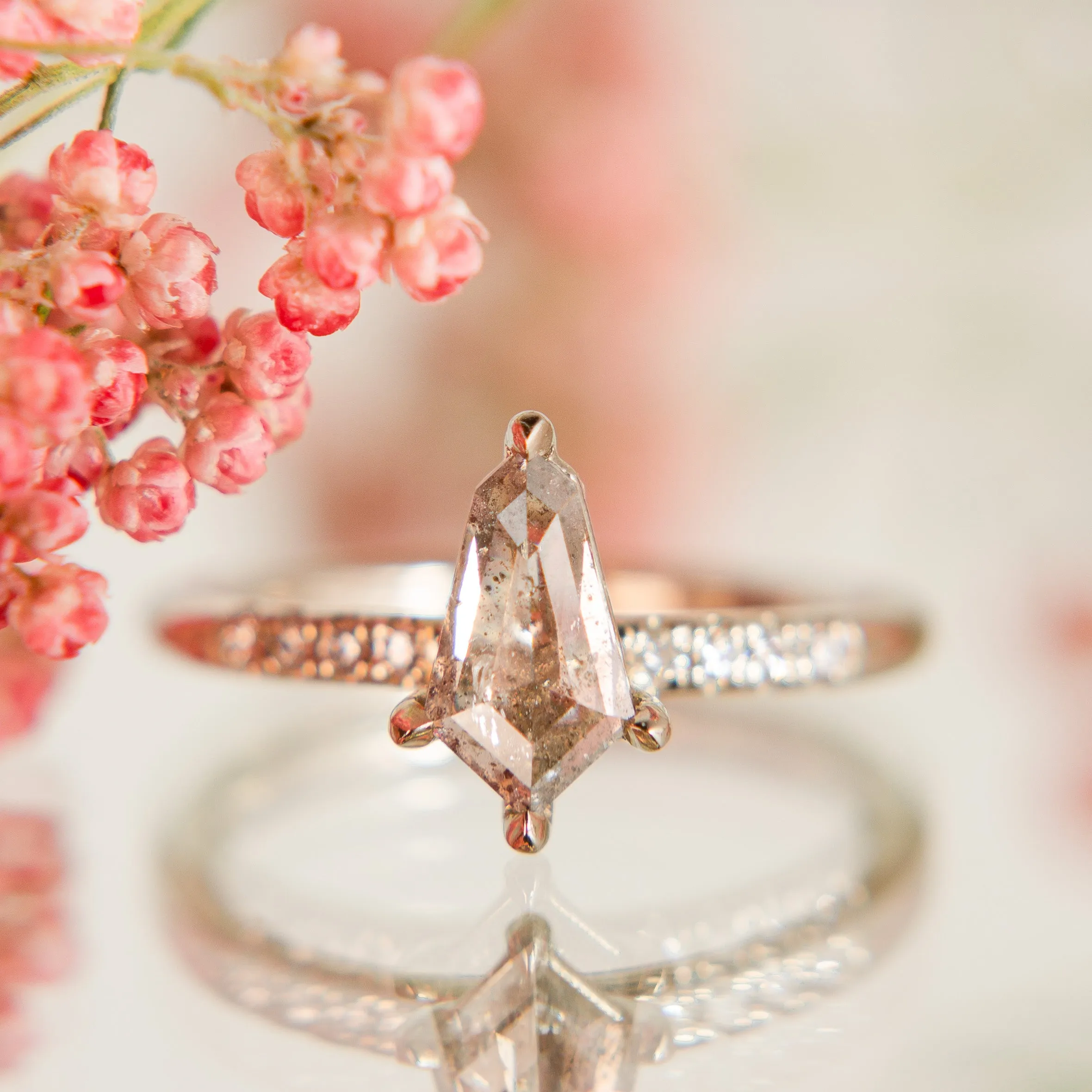 Kite Solitaire - Salt   Pepper Diamond in 14k White Gold
