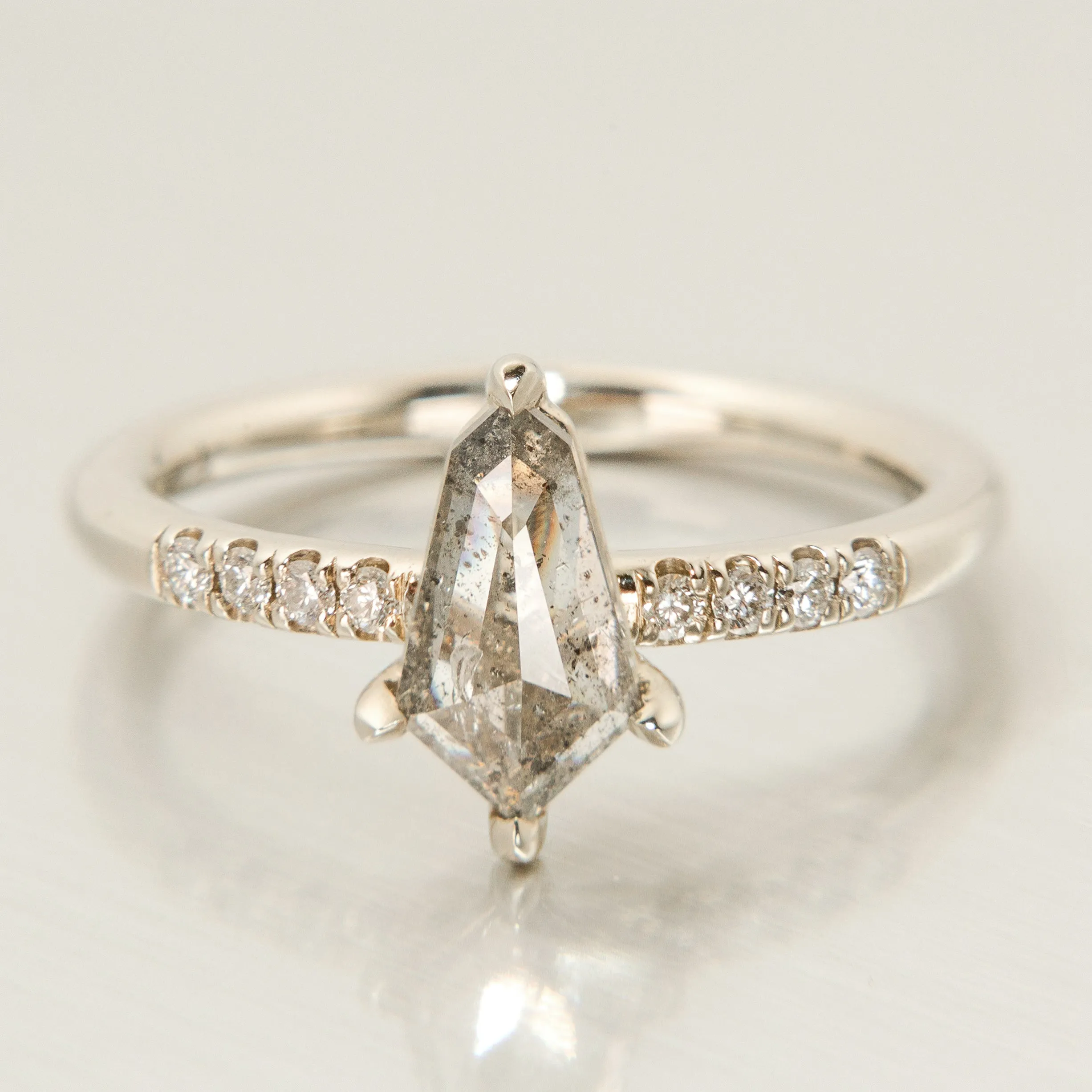 Kite Solitaire - Salt   Pepper Diamond in 14k White Gold