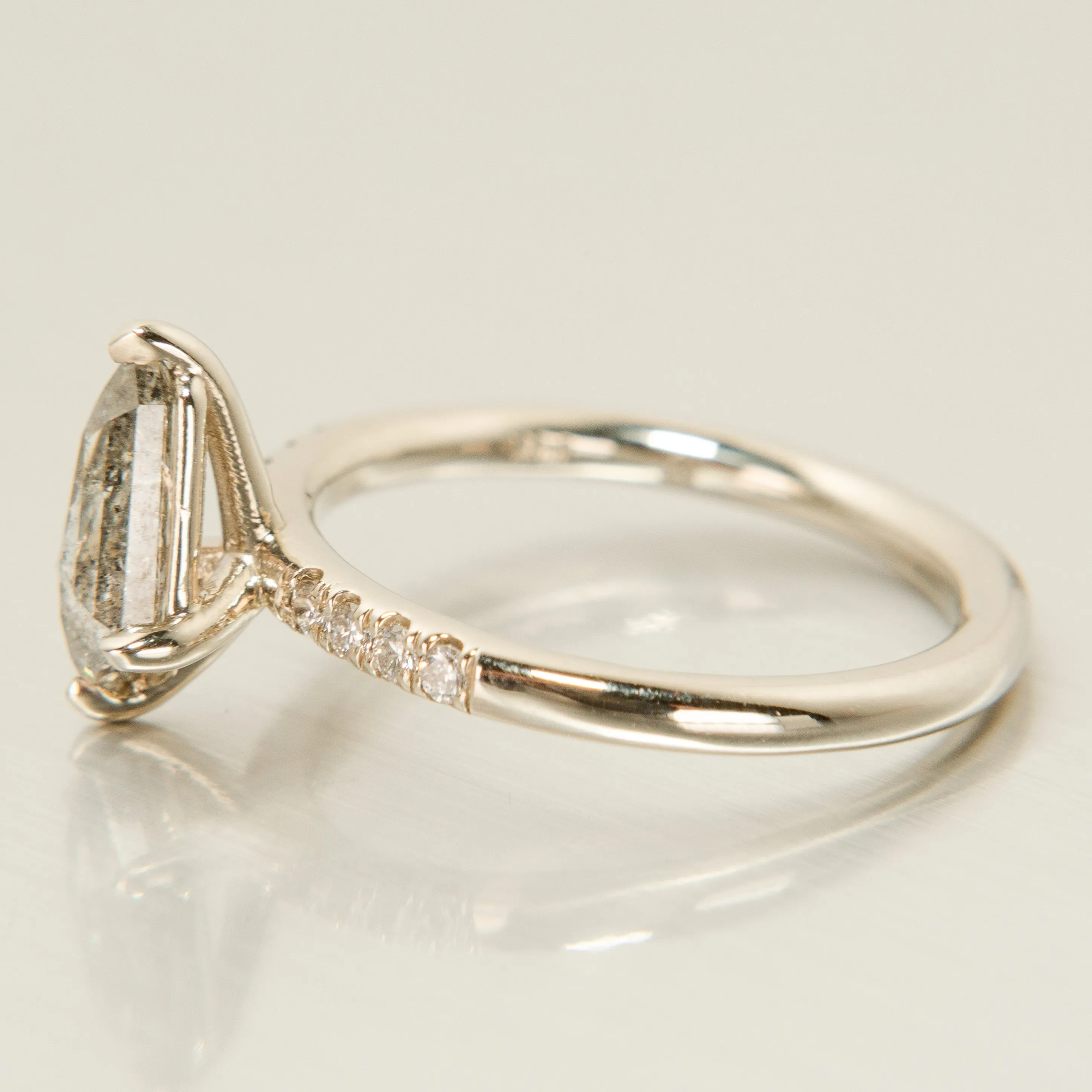 Kite Solitaire - Salt   Pepper Diamond in 14k White Gold