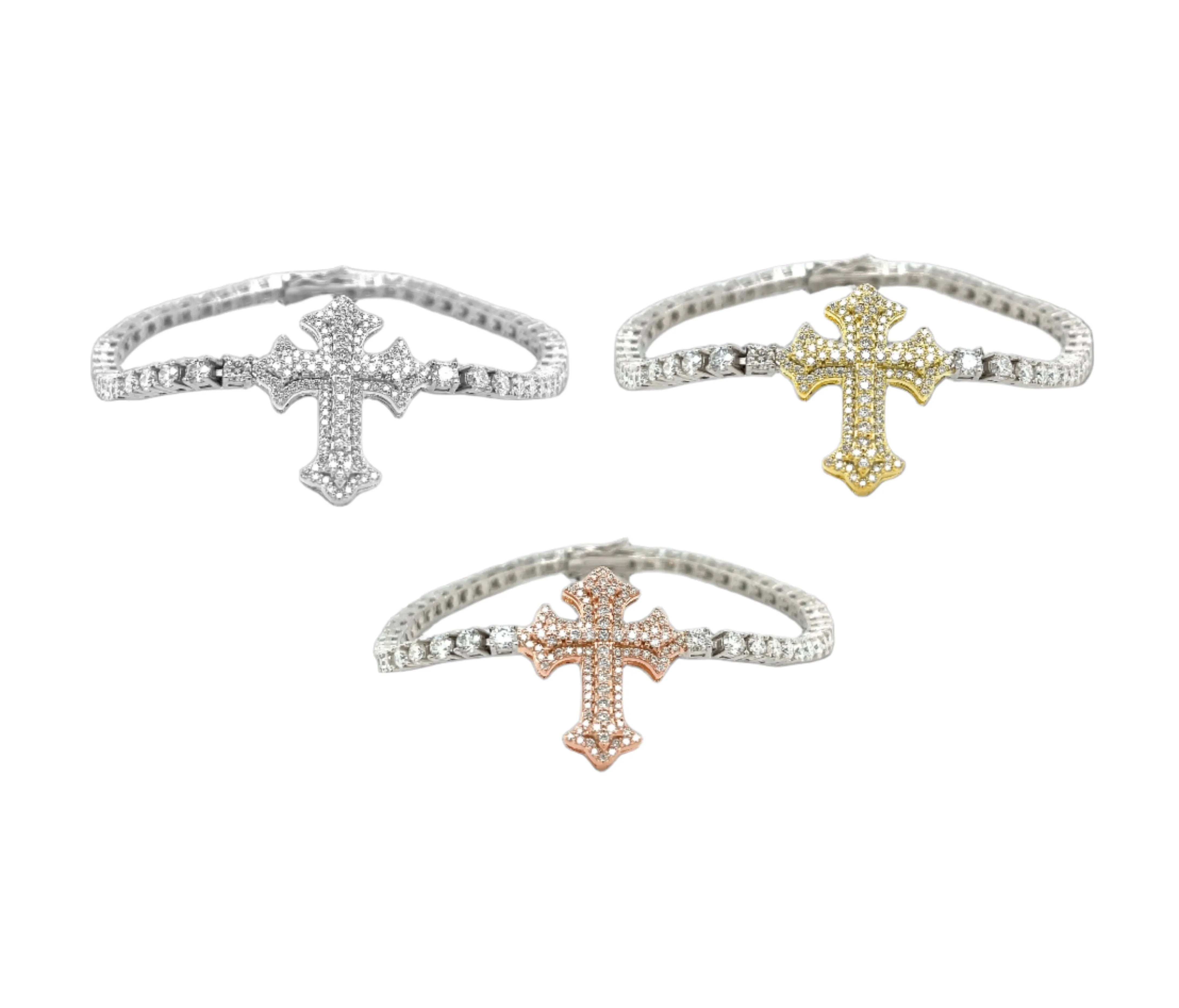Lab-Created Moissanite Tennis Cross Sterling Bracelet -  M303779