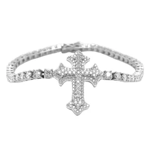 Lab-Created Moissanite Tennis Cross Sterling Bracelet -  M303779