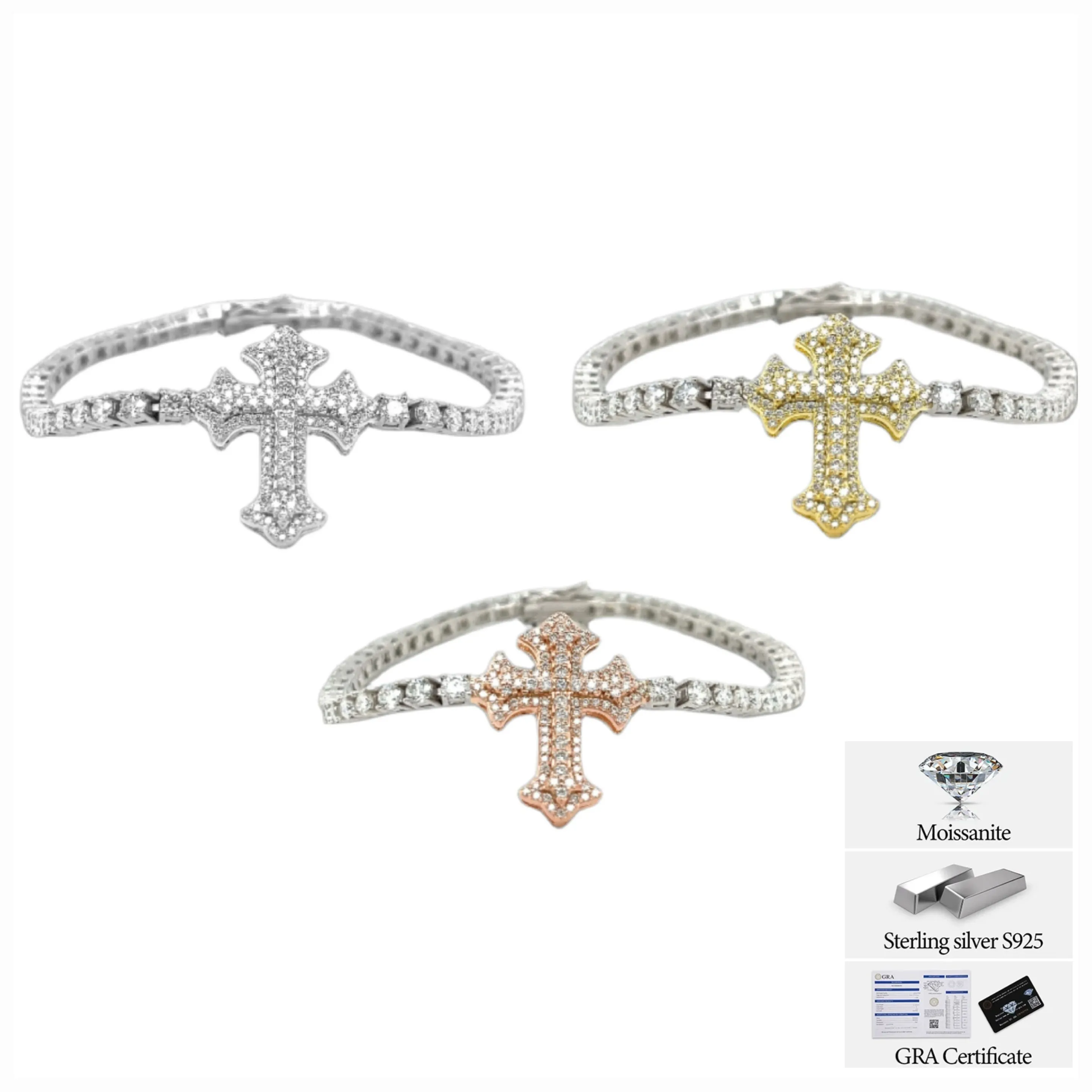 Lab-Created Moissanite Tennis Cross Sterling Bracelet -  M303779