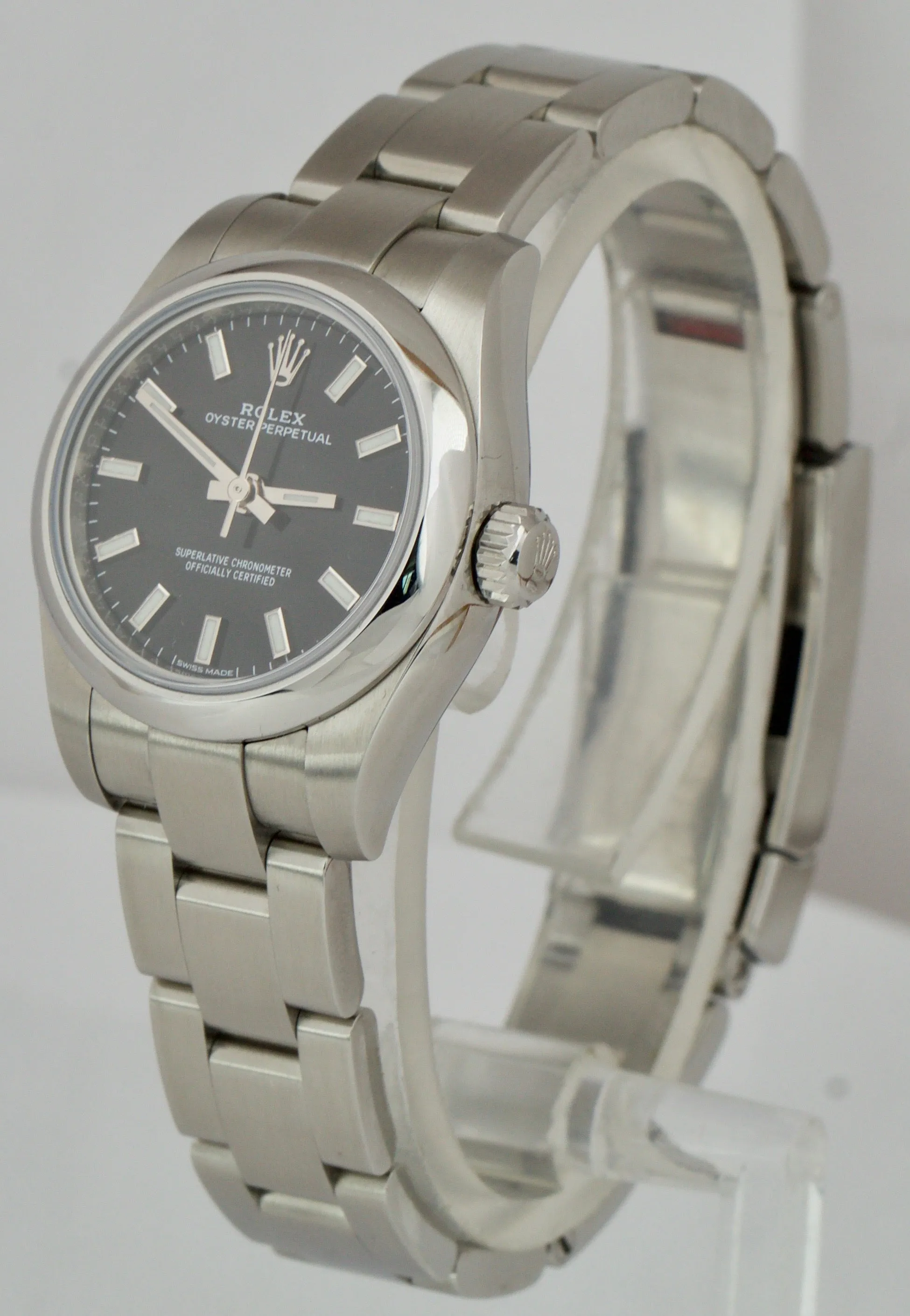 Ladies 2020 Rolex Oyster Perpetual 26mm Black Index Stainless Steel Watch 176200