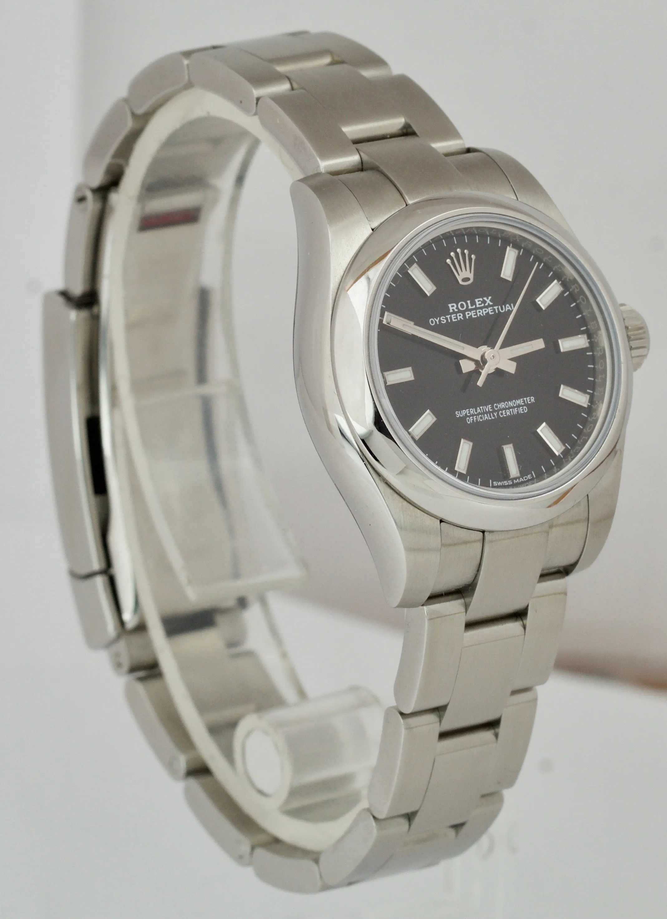 Ladies 2020 Rolex Oyster Perpetual 26mm Black Index Stainless Steel Watch 176200