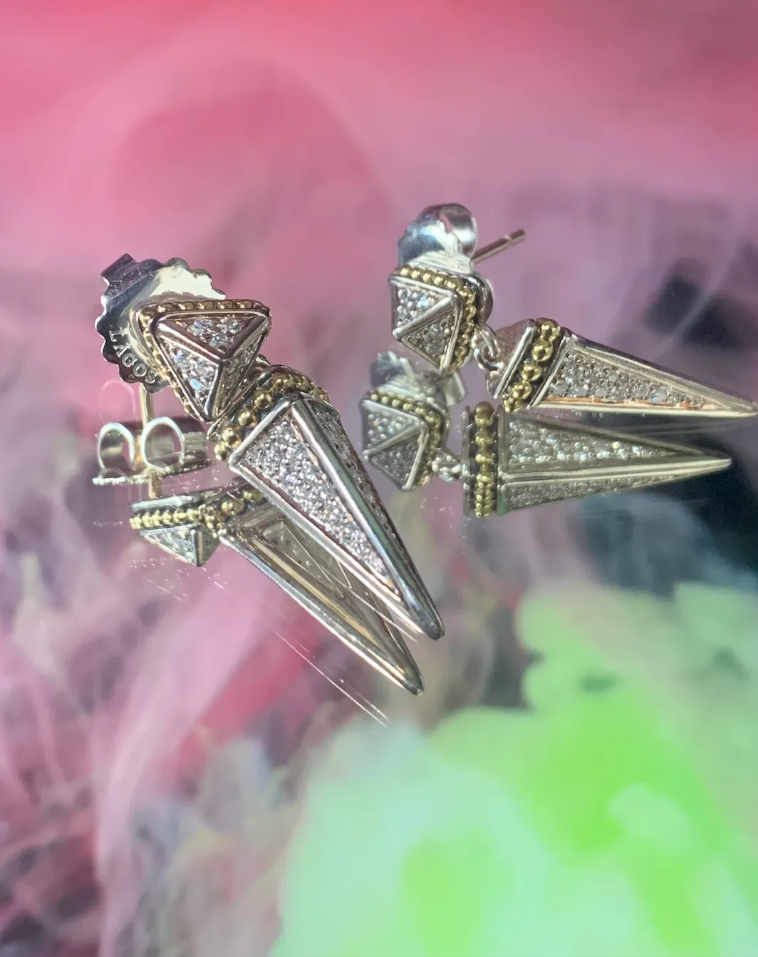 Lagos KSL Lux Diamond Pyramid Drop Earrings in Silver