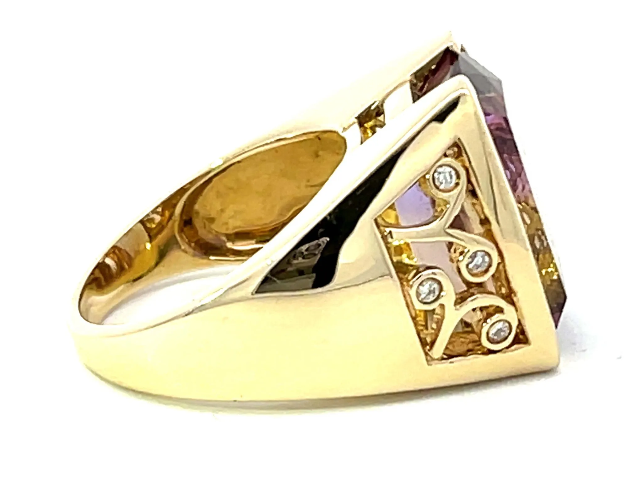 Large Ametrine and Diamond Ring in 14k Yellow Gold