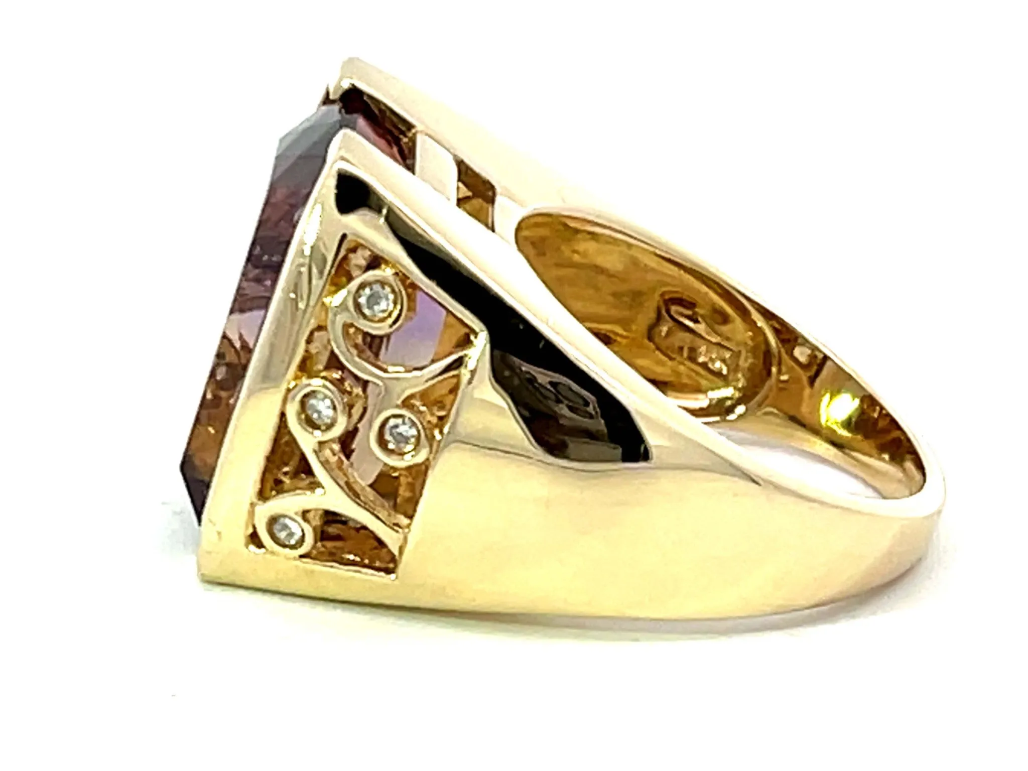 Large Ametrine and Diamond Ring in 14k Yellow Gold