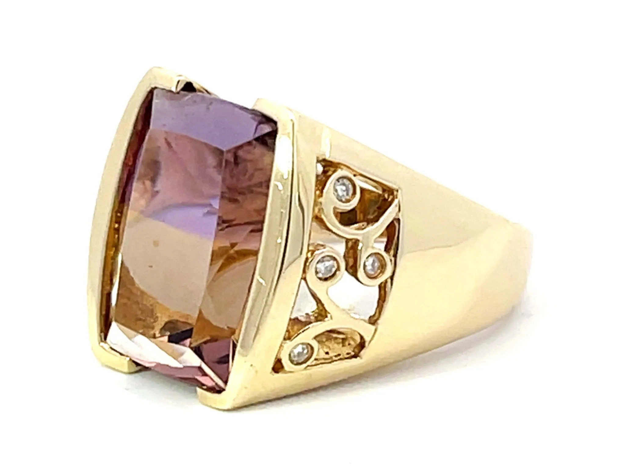 Large Ametrine and Diamond Ring in 14k Yellow Gold