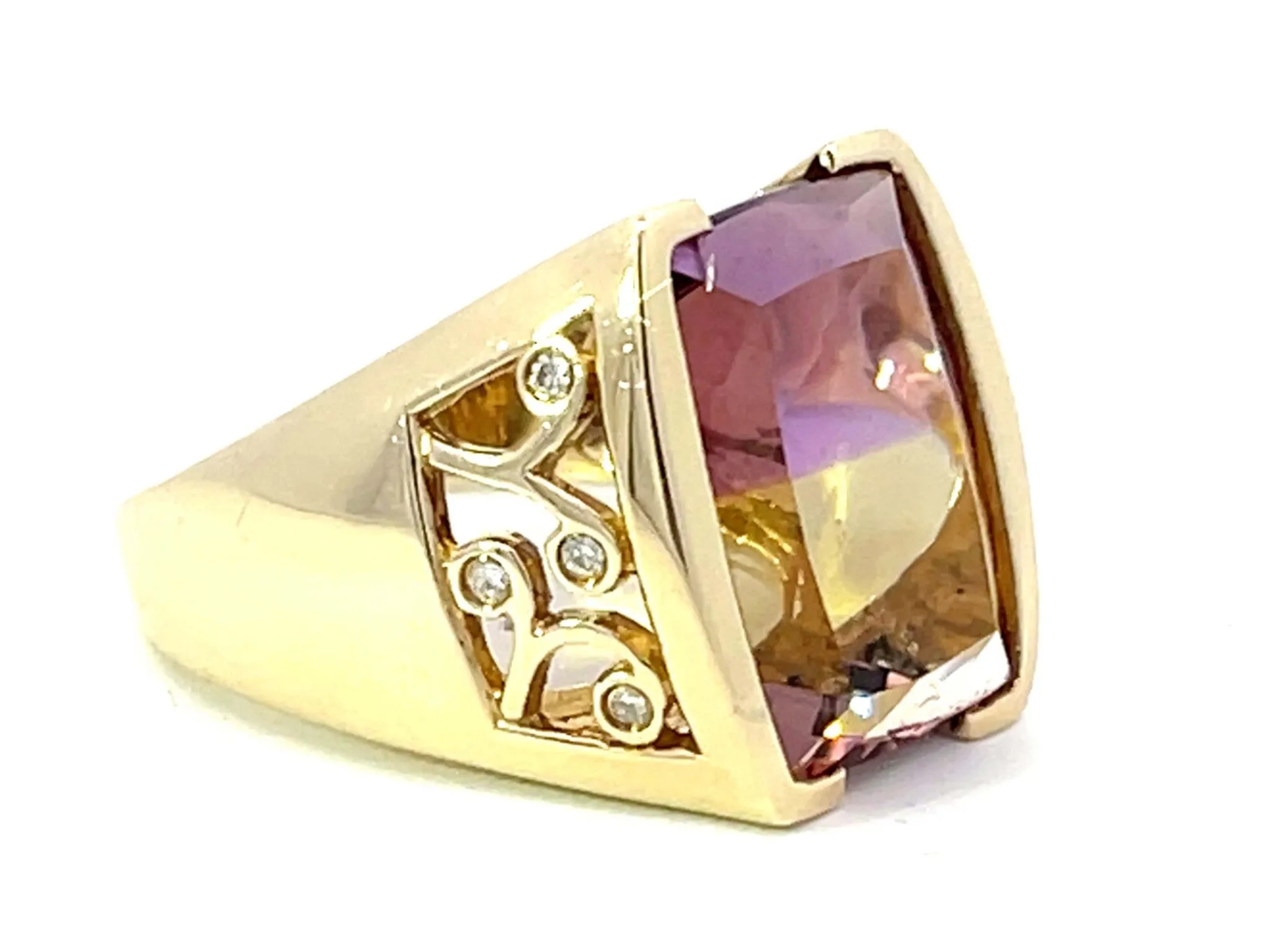 Large Ametrine and Diamond Ring in 14k Yellow Gold