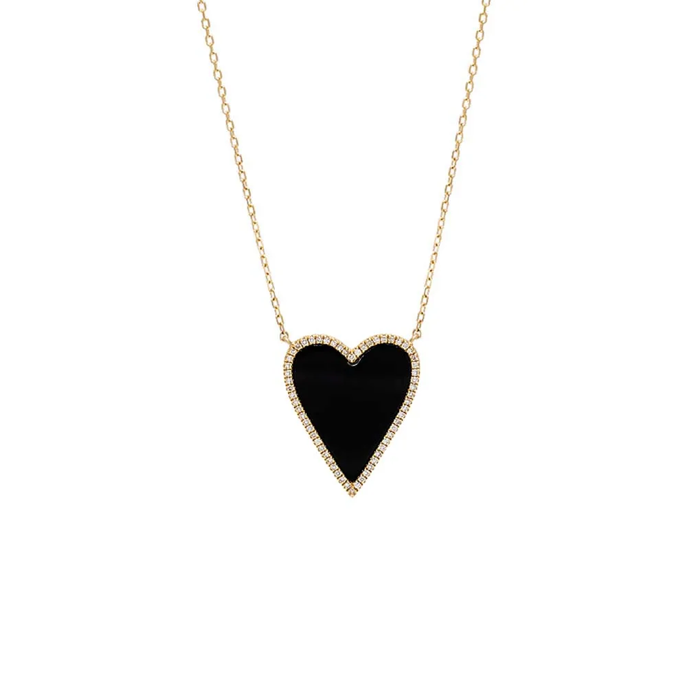 Large Diamond Pavé Outline Stone Heart Necklace 14K