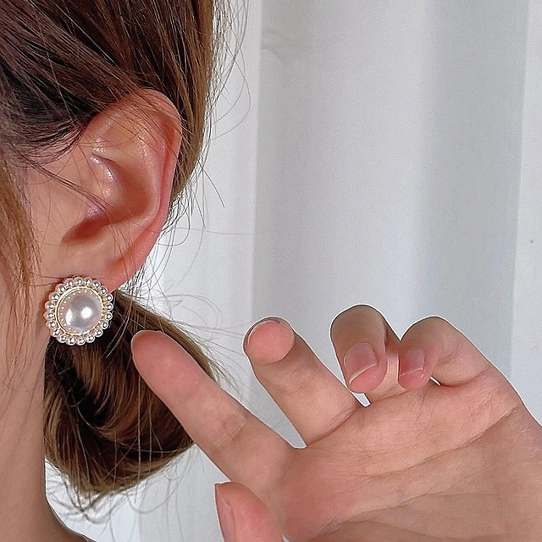 Large ivory pearl stud earrings