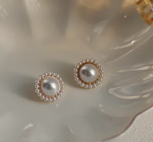 Large ivory pearl stud earrings