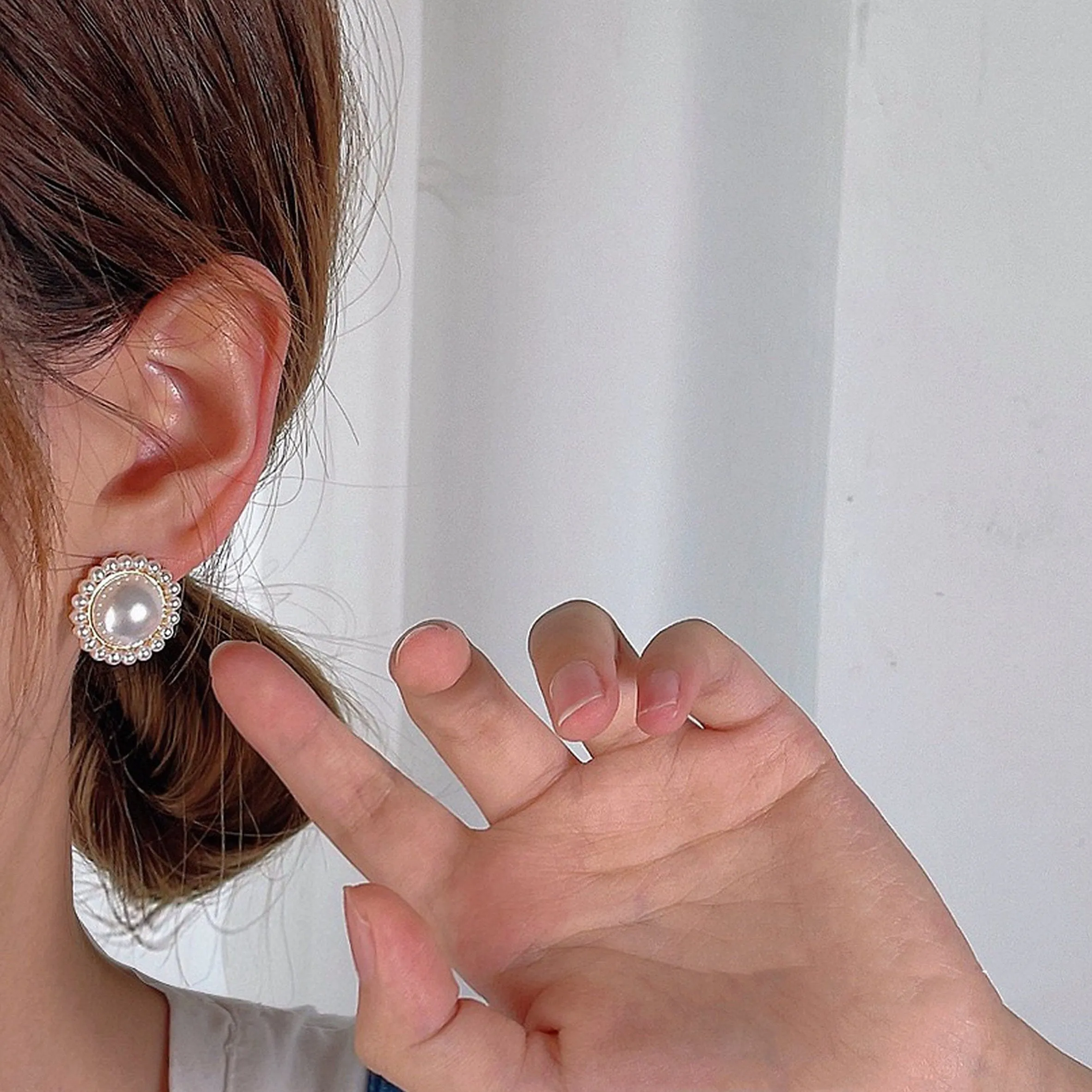 Large ivory pearl stud earrings