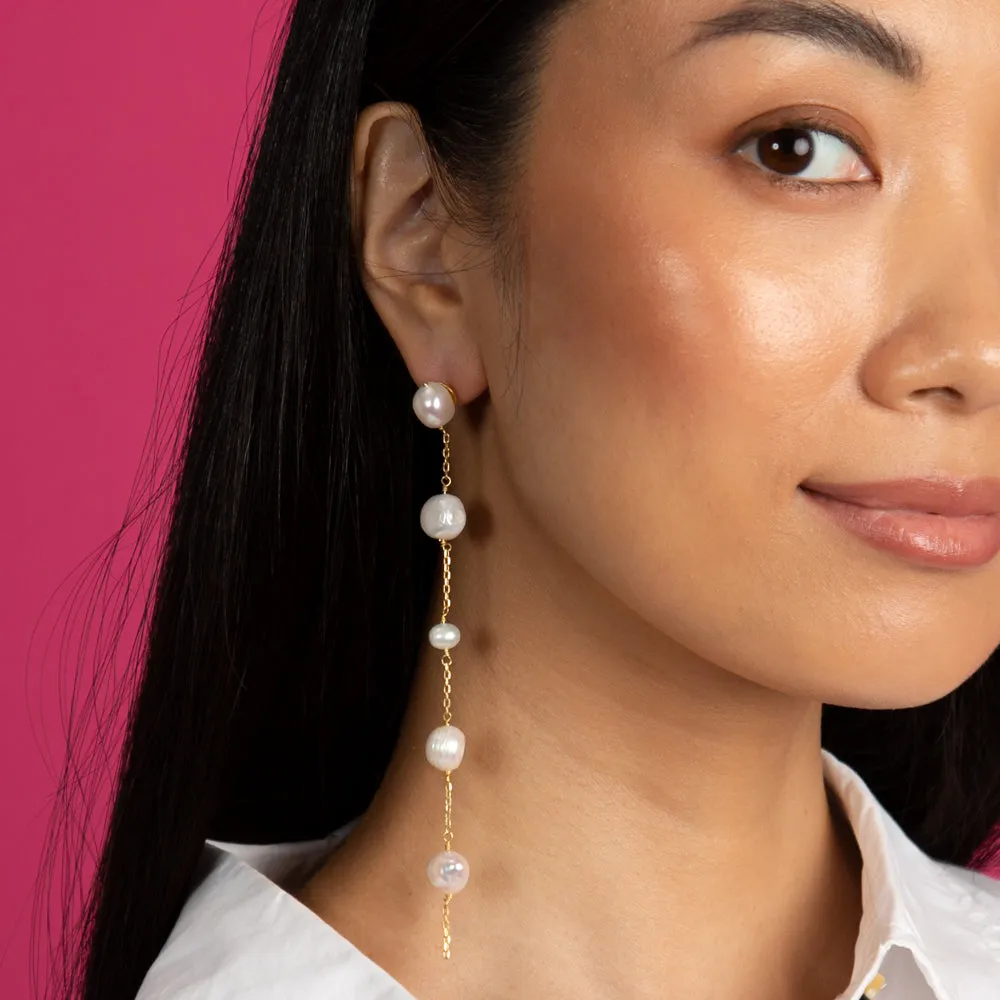 Large Pearl Chain Drop Stud Earring