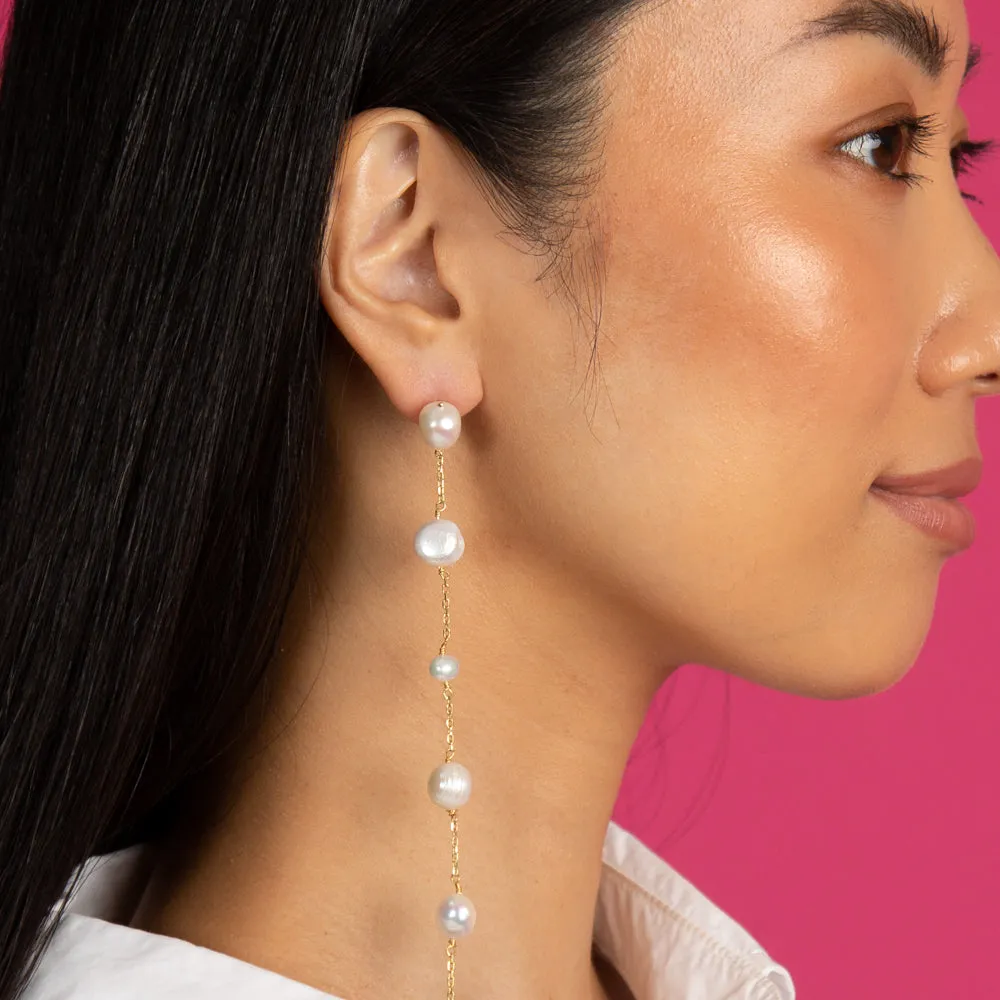 Large Pearl Chain Drop Stud Earring