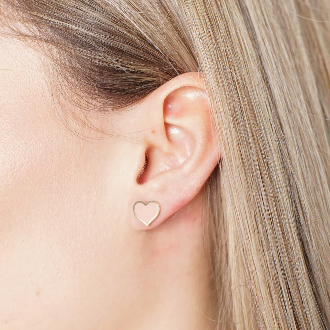 Large Pink Pearl Heart Stud Earrings