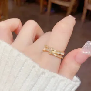 Layer Wave Open Ring with Geometric Open Mouth Design