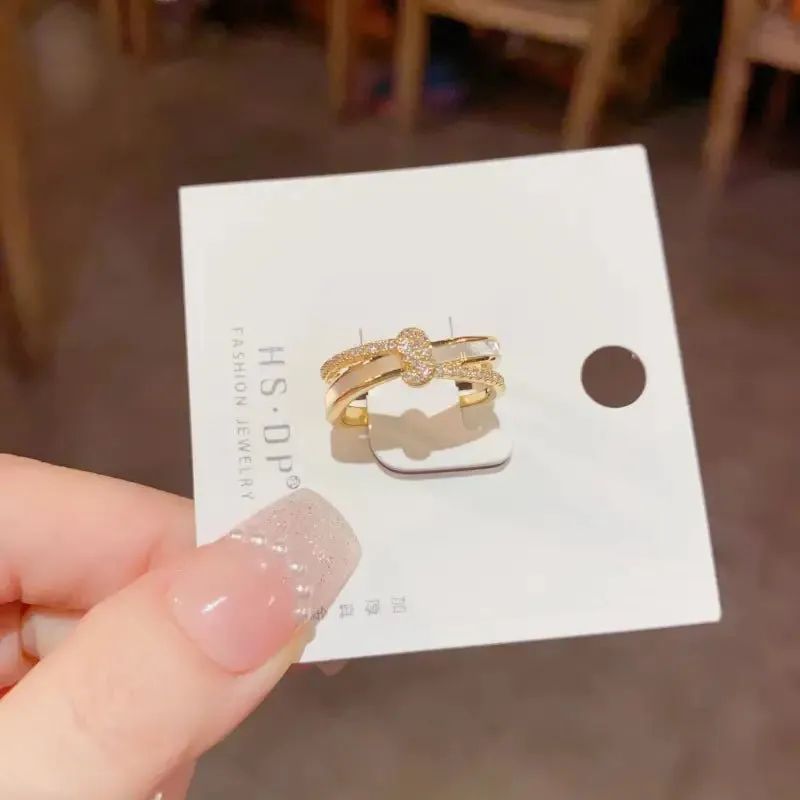 Layer Wave Open Ring with Geometric Open Mouth Design