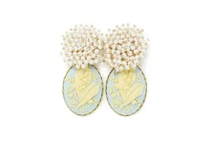 Lily of the Valley Cameo Earrings-French Blue