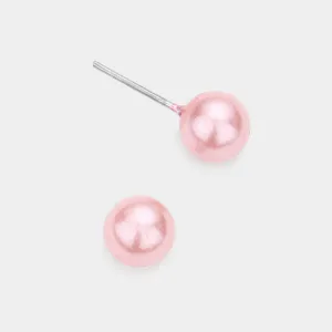 Little Girls Pink Pearl Stud Earrings | Small Pageant Earrings | 6mm=.24" | 145708
