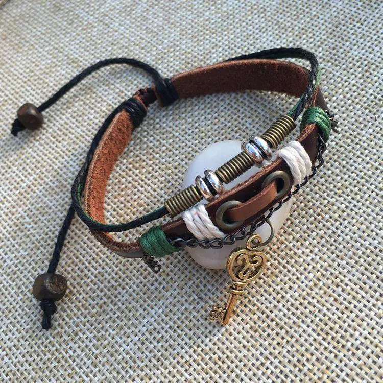 Lock And Key Leather Couple Bracelets [1 Lock & 1 Key Bracelet Set]