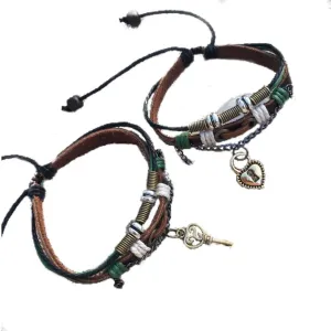 Lock And Key Leather Couple Bracelets [1 Lock & 1 Key Bracelet Set]