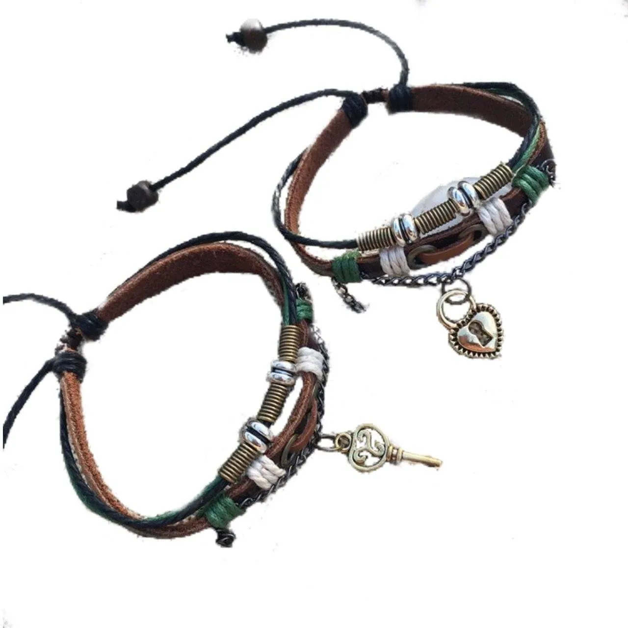 Lock And Key Leather Couple Bracelets [1 Lock & 1 Key Bracelet Set]