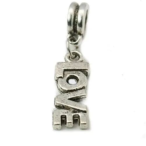 Love Charm Dangle European Bead Compatible for Most European Snake Chain Bracelet