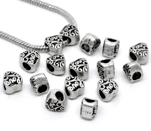 Love Heart Charm European Bead Compatible for Most European Snake Chain Bracelet