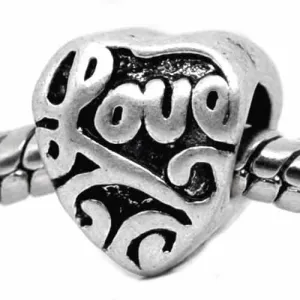 Love Heart Charm European Bead Compatible for Most European Snake Chain Bracelet