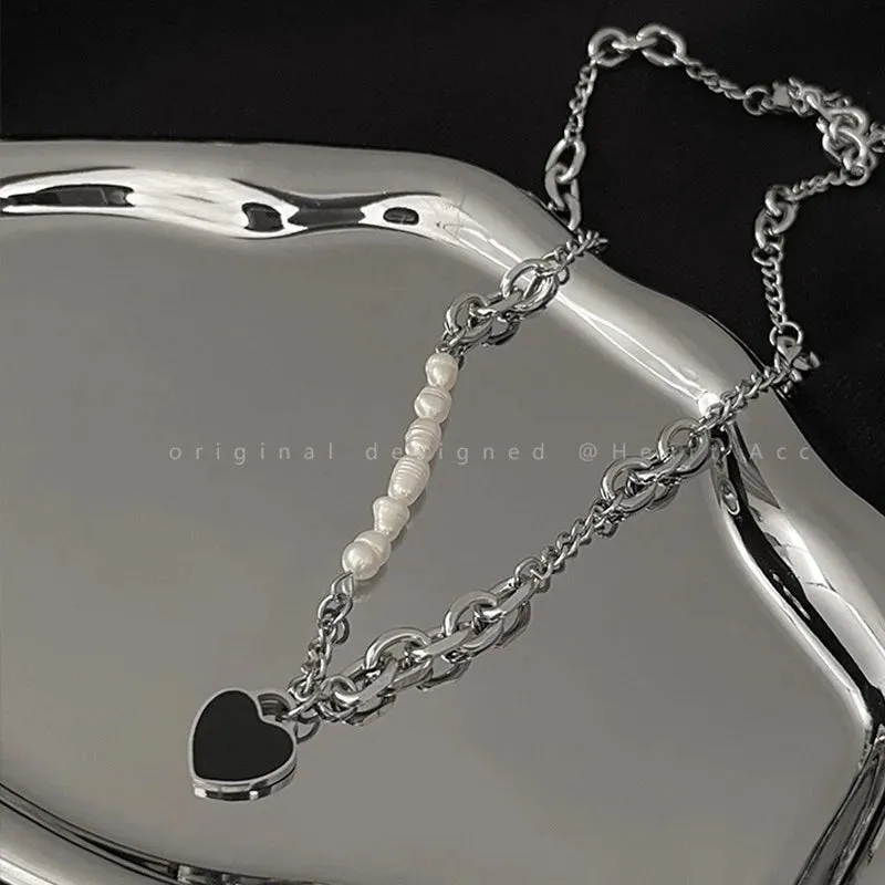 Love Heart Silver Necklace For Women Elegant Fashion Punk Party Pendant Chain Birthday Gift Sweet Accessories Charm Jewelry