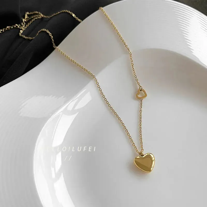 Love Heart Silver Necklace For Women Elegant Fashion Punk Party Pendant Chain Birthday Gift Sweet Accessories Charm Jewelry