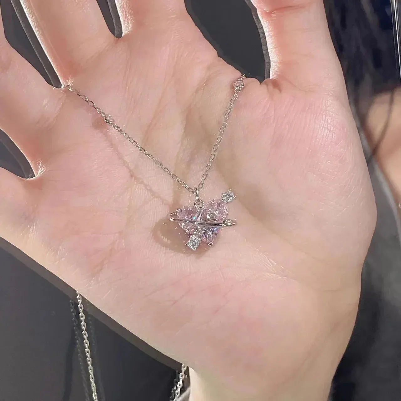 Love Heart Silver Necklace For Women Elegant Fashion Punk Party Pendant Chain Birthday Gift Sweet Accessories Charm Jewelry
