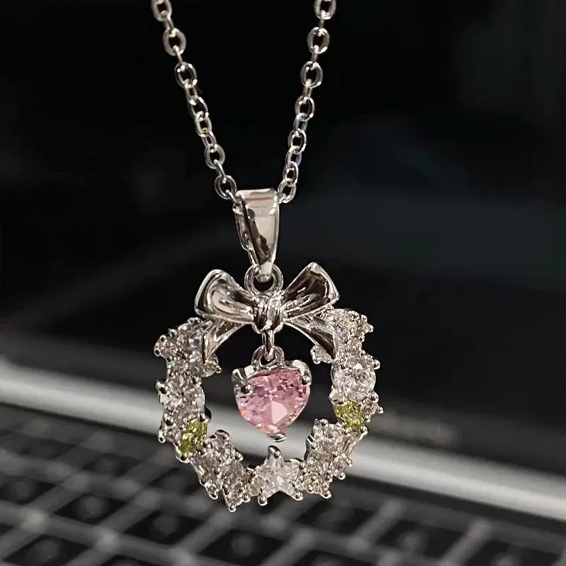 Love Heart Silver Necklace For Women Elegant Fashion Punk Party Pendant Chain Birthday Gift Sweet Accessories Charm Jewelry