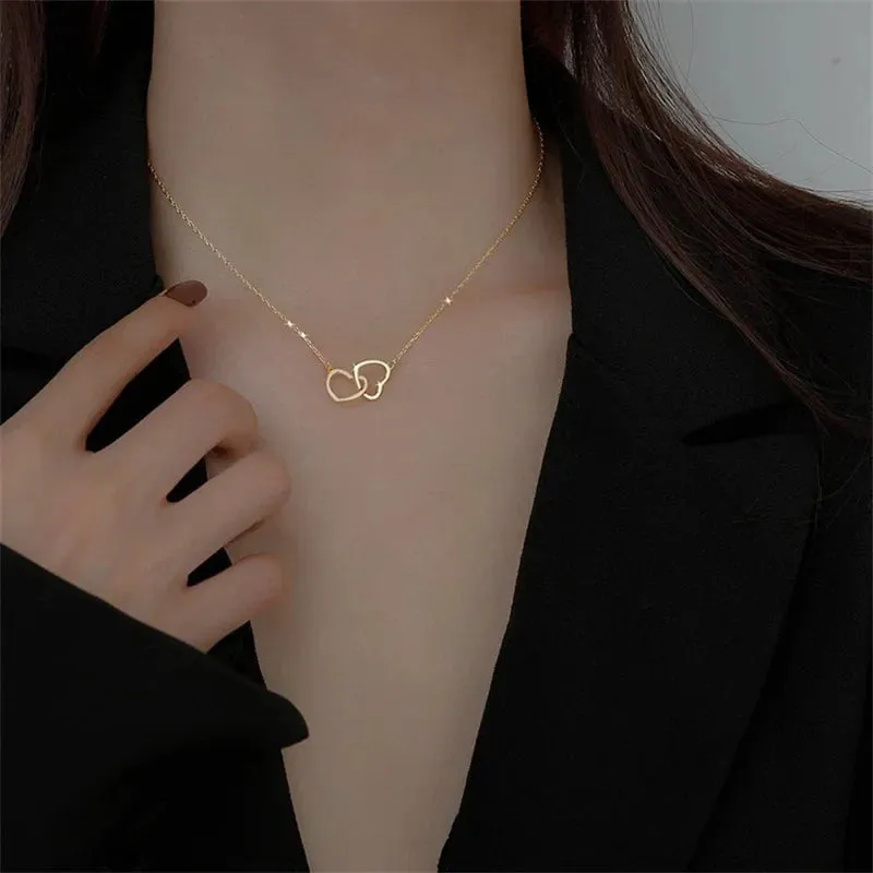 Love Heart Silver Necklace For Women Elegant Fashion Punk Party Pendant Chain Birthday Gift Sweet Accessories Charm Jewelry