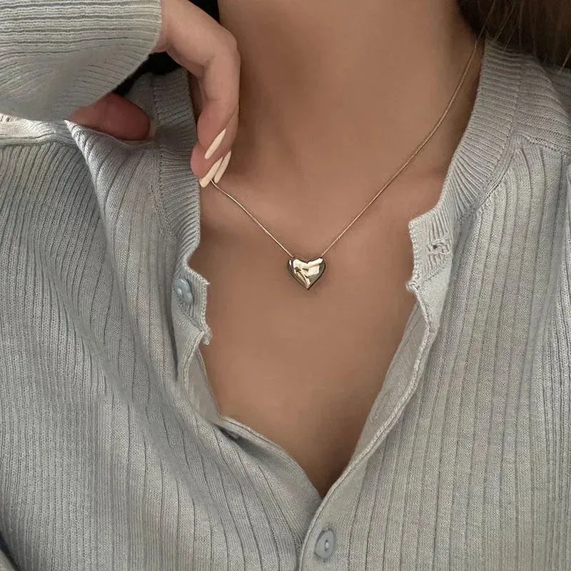 Love Heart Silver Necklace For Women Elegant Fashion Punk Party Pendant Chain Birthday Gift Sweet Accessories Charm Jewelry