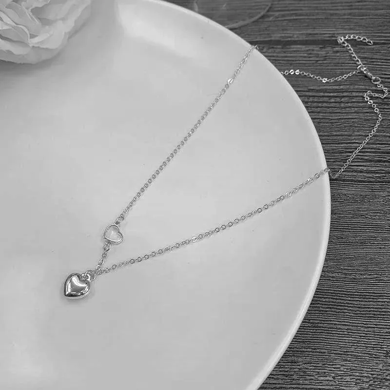 Love Heart Silver Necklace For Women Elegant Fashion Punk Party Pendant Chain Birthday Gift Sweet Accessories Charm Jewelry