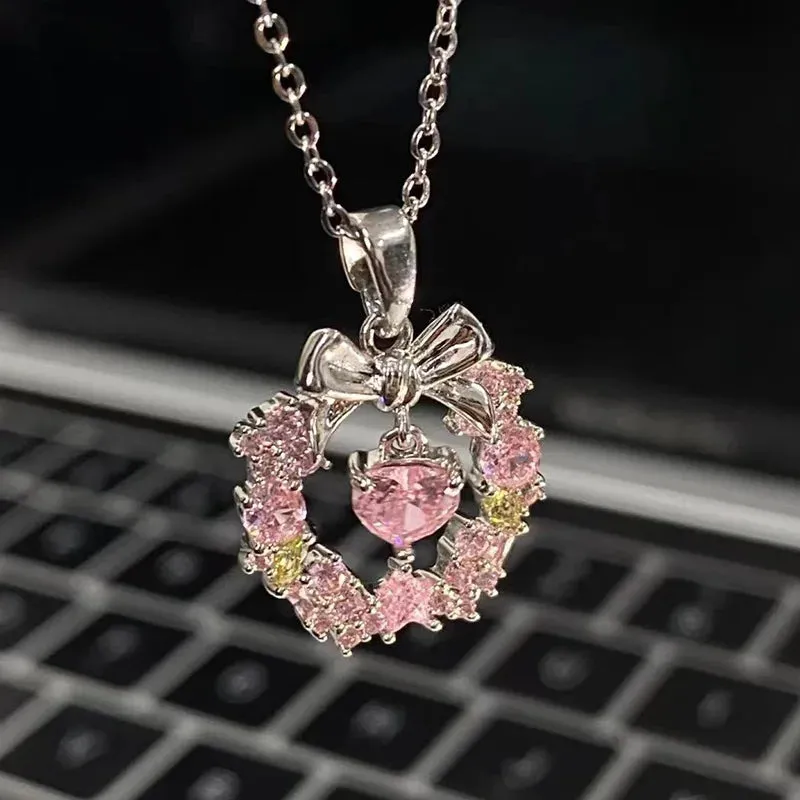 Love Heart Silver Necklace For Women Elegant Fashion Punk Party Pendant Chain Birthday Gift Sweet Accessories Charm Jewelry