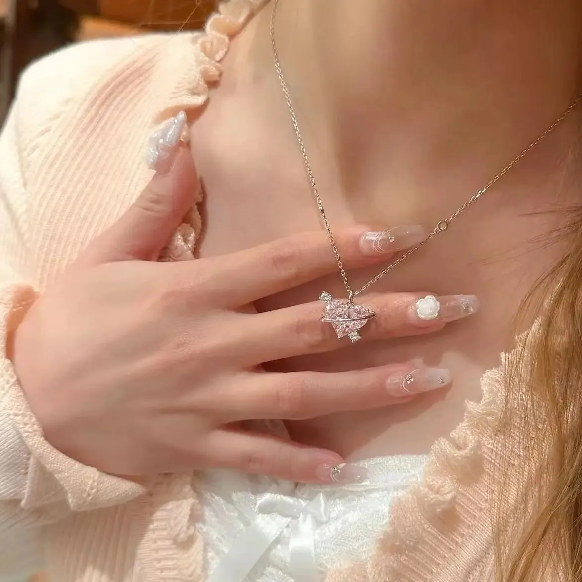 Love Heart Silver Necklace For Women Elegant Fashion Punk Party Pendant Chain Birthday Gift Sweet Accessories Charm Jewelry