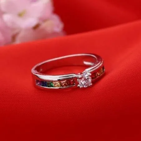 Lover Couple Ring Wedding Band Engagement Women Colorful Gemstone Comfort Queen
