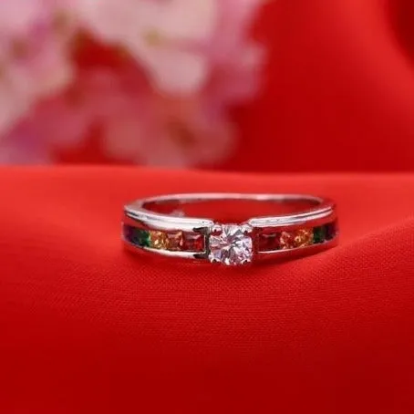 Lover Couple Ring Wedding Band Engagement Women Colorful Gemstone Comfort Queen