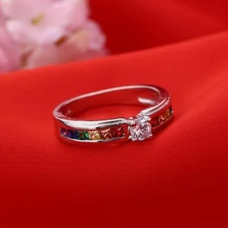 Lover Couple Ring Wedding Band Engagement Women Colorful Gemstone Comfort Queen