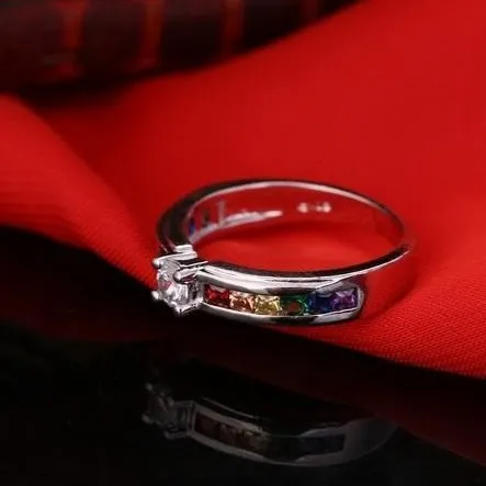 Lover Couple Ring Wedding Band Engagement Women Colorful Gemstone Comfort Queen