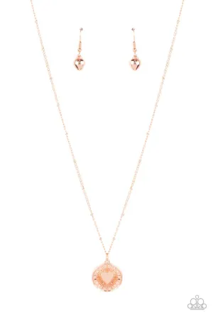 Lovestruck Shimmer - Copper - Heart Starburst Pendant Paparazzi Short Dainty Necklace