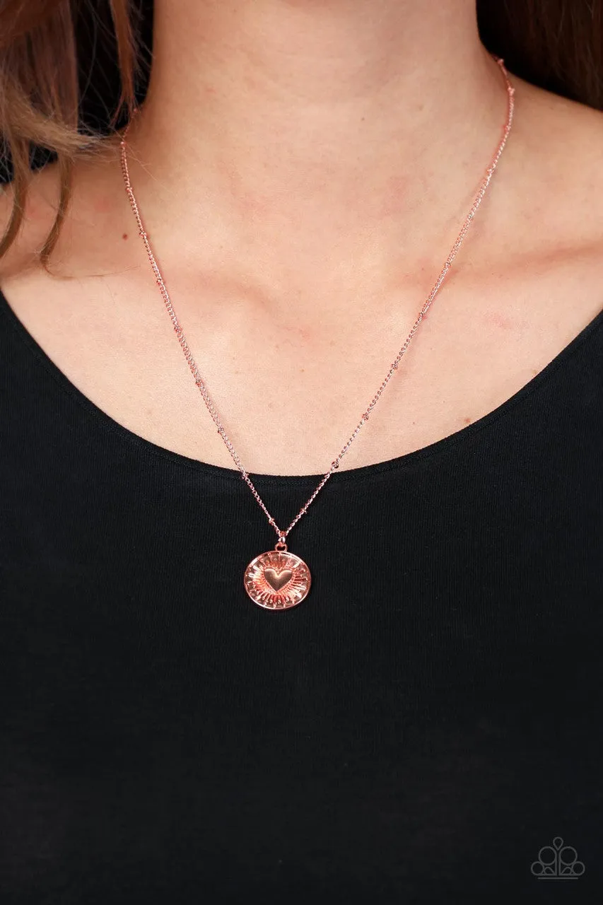 Lovestruck Shimmer - Copper - Heart Starburst Pendant Paparazzi Short Dainty Necklace