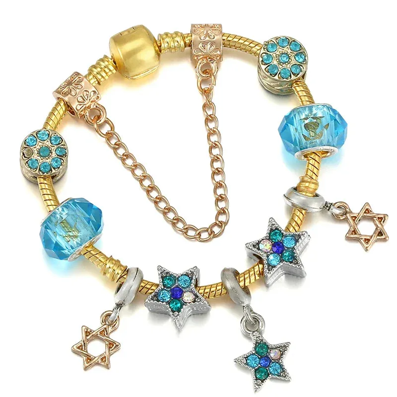 Luxury Crystal Bees Gold Color Charm Bracelet For Girl Murano Glass Beads Fine Bracelet For Women Couple DIY Jewelry Gift