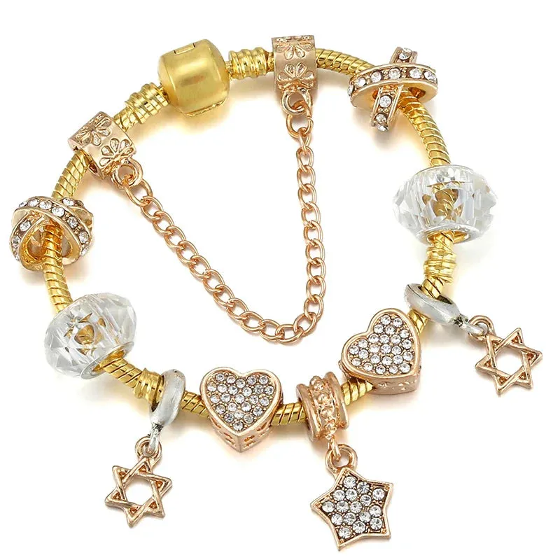 Luxury Crystal Bees Gold Color Charm Bracelet For Girl Murano Glass Beads Fine Bracelet For Women Couple DIY Jewelry Gift