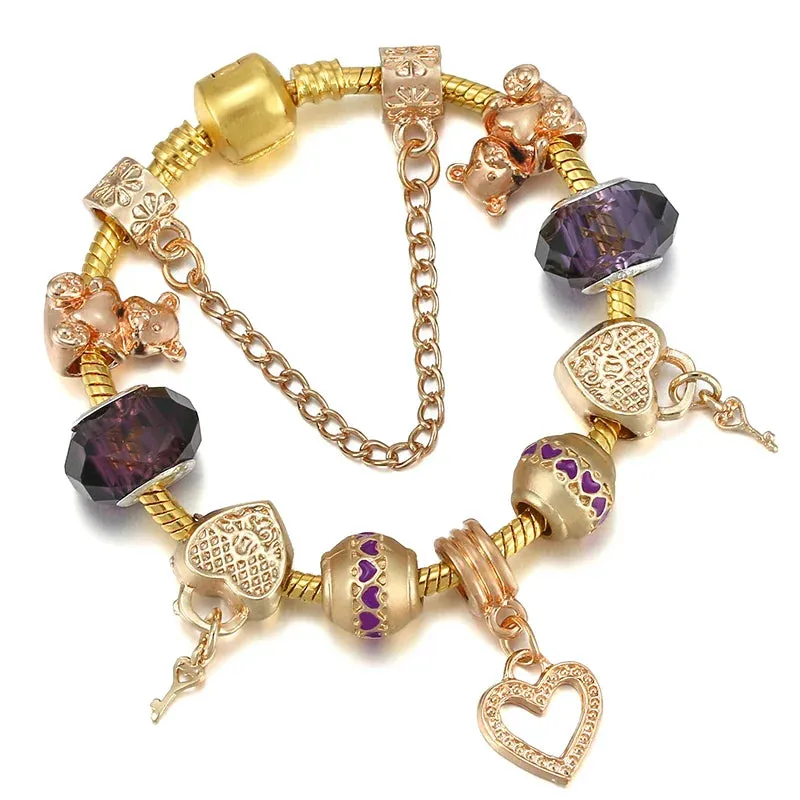 Luxury Crystal Bees Gold Color Charm Bracelet For Girl Murano Glass Beads Fine Bracelet For Women Couple DIY Jewelry Gift