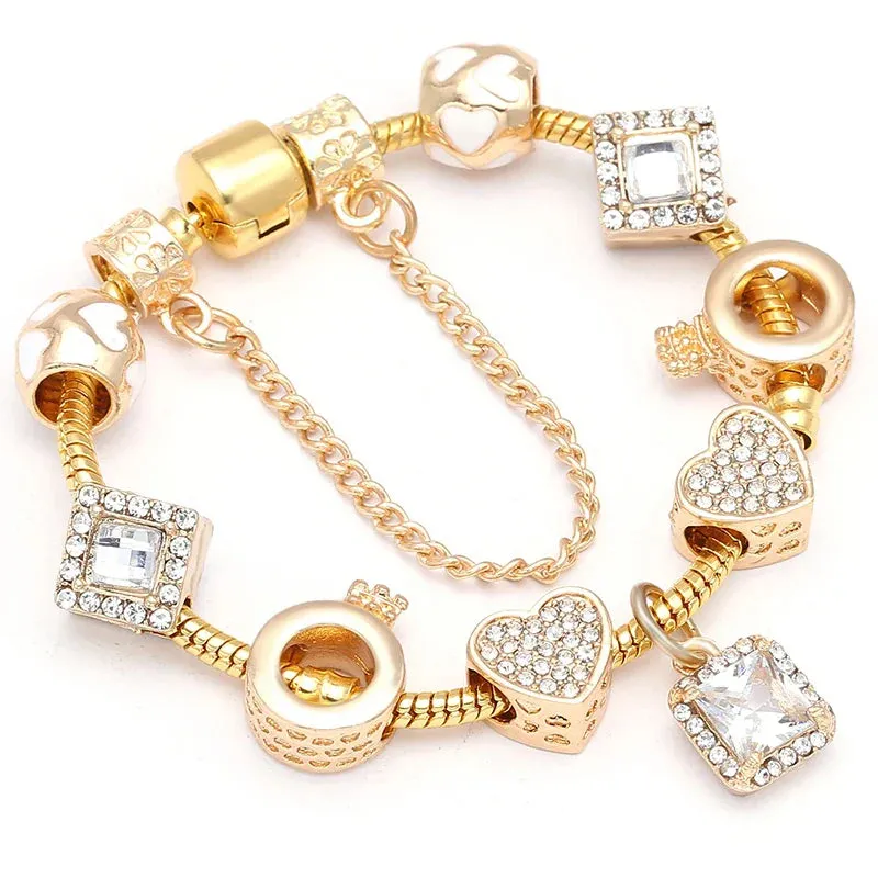Luxury Crystal Bees Gold Color Charm Bracelet For Girl Murano Glass Beads Fine Bracelet For Women Couple DIY Jewelry Gift